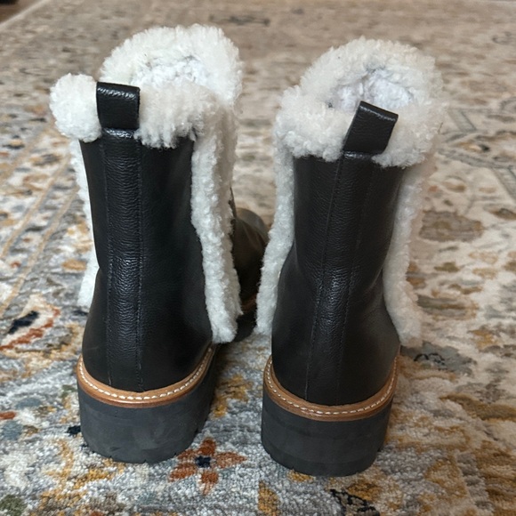 Marc Fisher Black Leather Boots with White Shearling - Picture 4 of 5